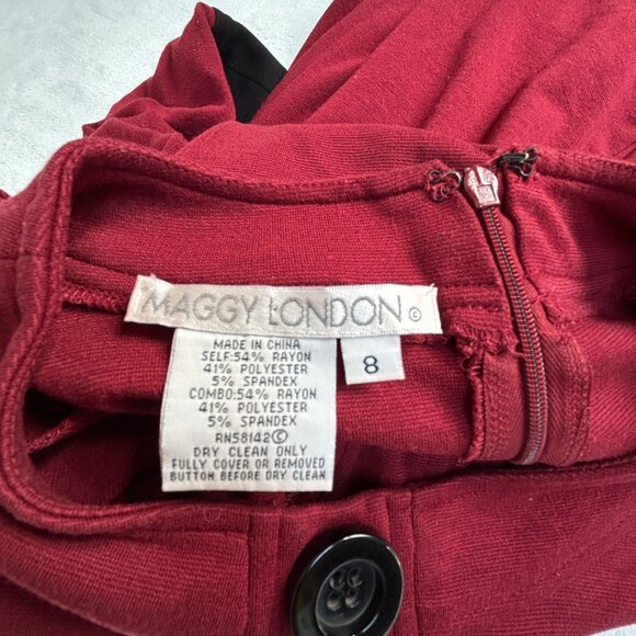 Maggy London Womens Red & Black Button Detail 3/4 Sleeve Dress Size 8 Stretch - Picture 3 of 9
